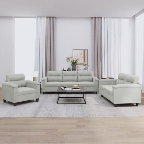 VidaXL 3-dijelni set sofa s jastucima svjetlosivi od mikrovlakana Slike