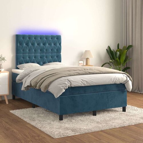  Box spring postelja z vzmetnico LED temno modra 120x200cm žamet, (20898485) Cene
