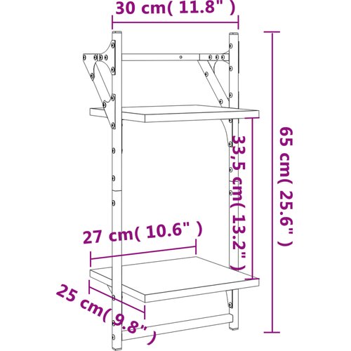  Zidne police s prečkama 2 kom smeđa boja hrasta 30x25x65 cm Slike