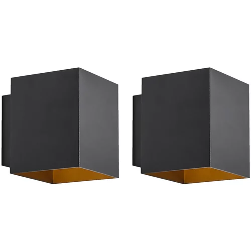 QAZQA Komplet 2 dizajnerskih stenskih svetilk črno-zlate kvadratne barve - Sola
