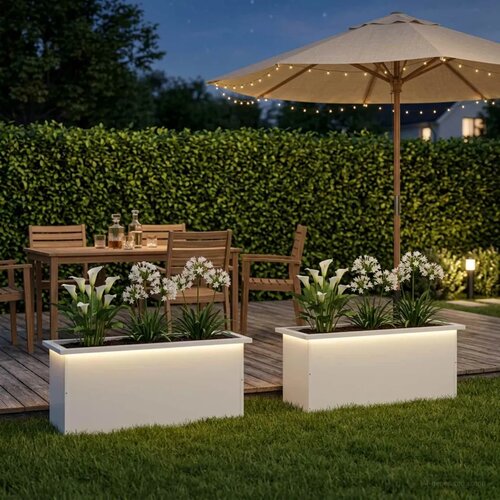  Vrtna posuda za sadnju s LED svjetlom 2 kom. Bijela - Bijela 30 x 80 x 30 cm 2 Slike