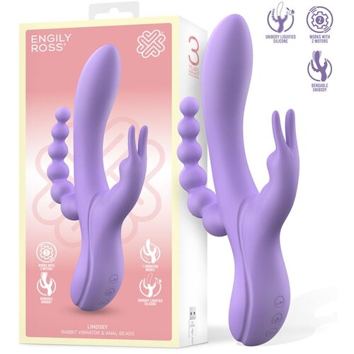 ENGILY ROSS Lindsay Liquid Silicone Flexible 2 Motors Vibe with Anal Chain Lila Slike