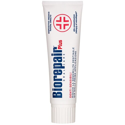 Biorepair Plus Sensitive Teeth bioaktivna pasta za smanjenje osjetljivosti zubi i obnovu zubne cakline 75 ml Slike