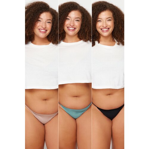Trendyol Curve Black Mink Oil 3-Pack String Panties Cene