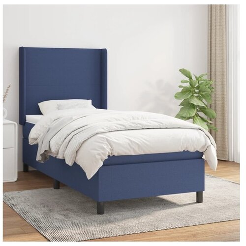  Box spring postelja z vzmetnico moder 90x200 cm blago Cene