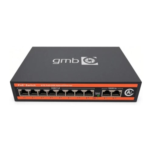 Gembird GMB POE -FS1010PG Switch, IEEE802.3af/at, 8 PoE 10/100M, 2 UP-link 100/1000M , 52V 120W, 30W/PoE, VL Cene