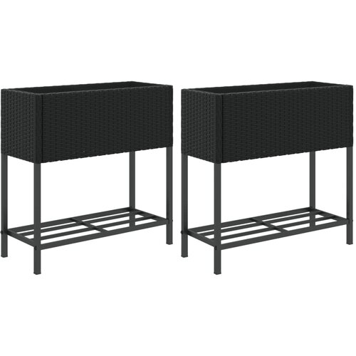  Vrtne sadilice s policom 2 kom crne 70 x 28 x 70 cm poliratan Slike