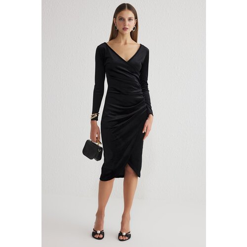 Trendyol Black Bodysuit Velvet Knitted Dress Slike