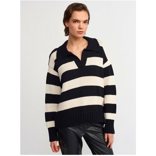 Dilvin 10195 Polo Neck Striped Sweater-black Slike