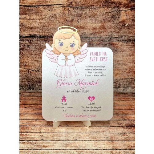  Vabilo za krst z izrezanim angelčkom- roza REK 01-02 Cene