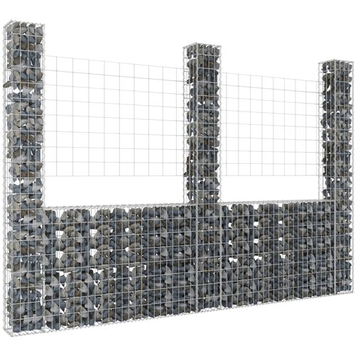 VidaXL Gabionska ko&amp;scaron;ara U-oblika s 3 stupa 260 x 20 x 200 cm željezna Slike