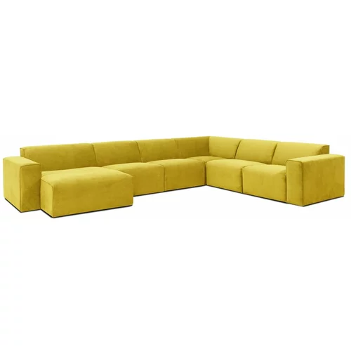 Scandic žuta baršunasta modularna sofa u obliku slova U Sting, lijevi kut