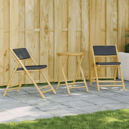  3-dijelni sklopivi bistro set s tamnosivim jastucima bambus Slike