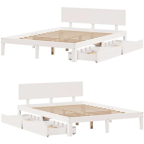 VidaXL Okvir kreveta s ladicama bez madraca bijeli 150x200 cm Slike