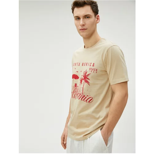 Koton Slogan Printed T-Shirt Crew Neck Slim Fit Cotton