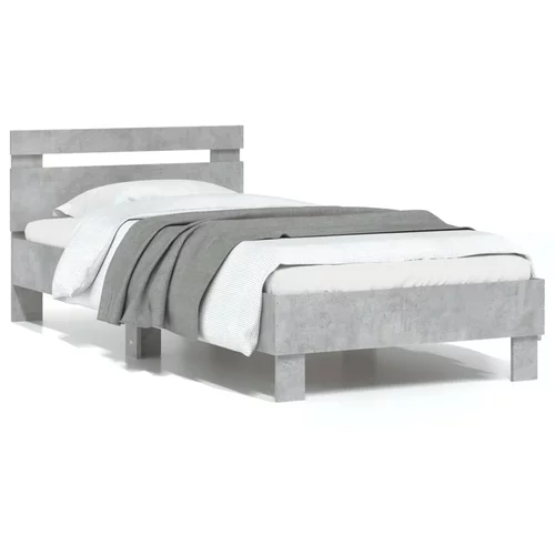vidaXL Okvir kreveta s uzglavljem siva boja betona 90x190 cm drveni