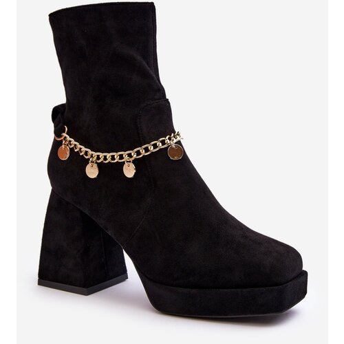 Kesi Women's high-heeled ankle boots with chain black Tiselo Cene