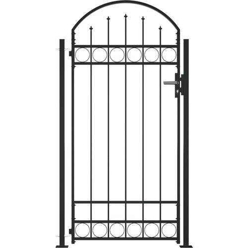  Vrata za ogradu s lučnim vrhom i 2 stupa 105 x 204 cm crna Slike