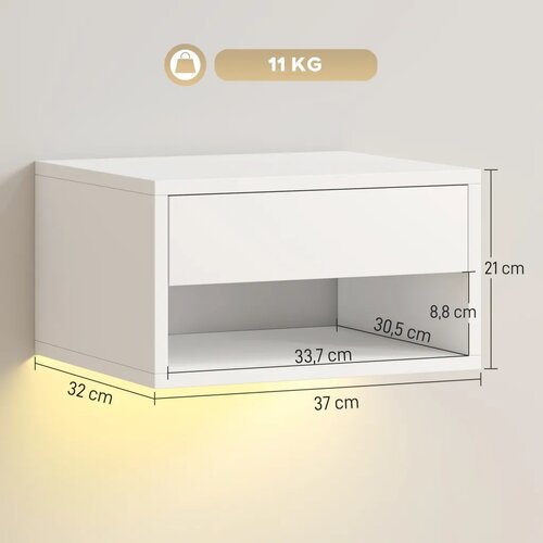  Set od 2 noćna ormarića s RGB LED rasvjetom plutajući noćni ormarić s ladicom i otvorenim pretincem bijela Slike