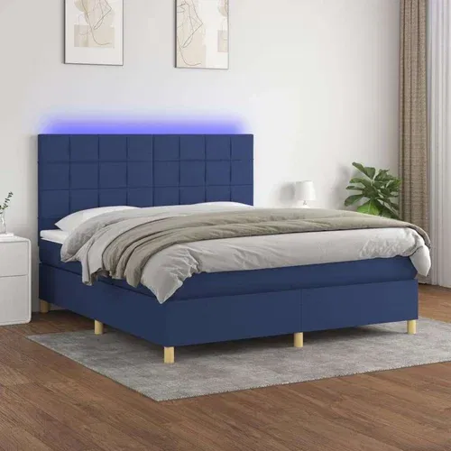 Box spring postelja z vzmetnico LED modra 180x200 cm blago, (20790947)
