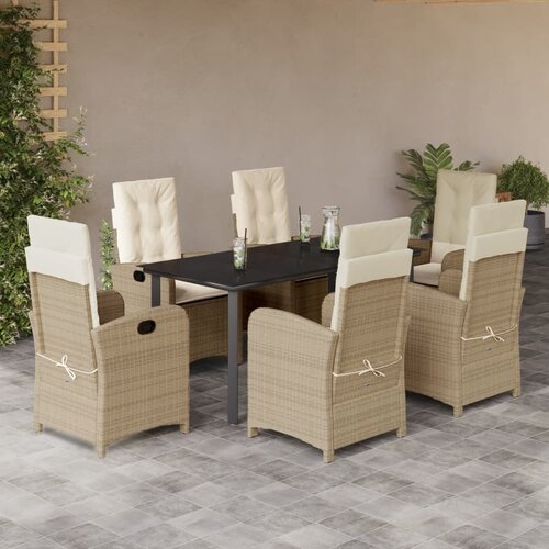  7-dijelni vrtni blagovaonski set od poliratana s jastucima bež 160 cm table length Cene