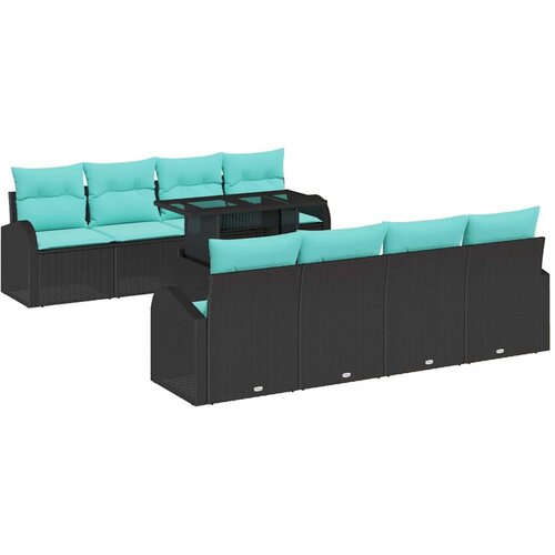 vidaXL Vrtna sedežna garnitura 9 pcs Črna 100 x 55 x 73 cm Poly ratan, (5000020464) Cene