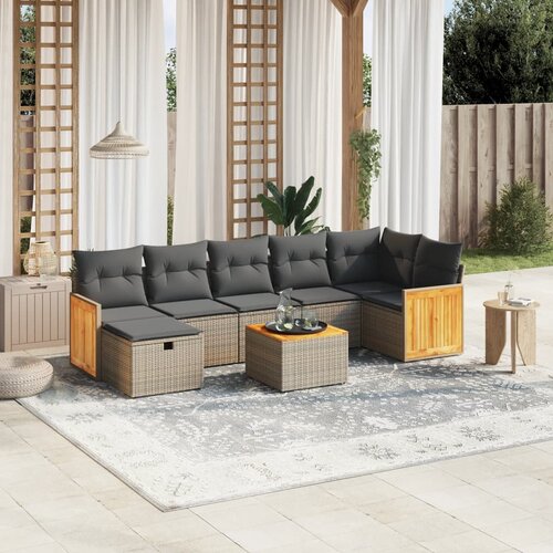 vidaXL 8-dijelni set vrtnih sofa od poliratana s jastucima sivi Cene