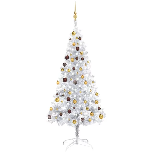  Umjetno osvijetljeno božićno drvce i kuglice srebrno 180 cm PET
