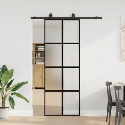 vidaXL Klizna vrata s priborom crna 76 x 205 cm kaljeno staklo Cijene