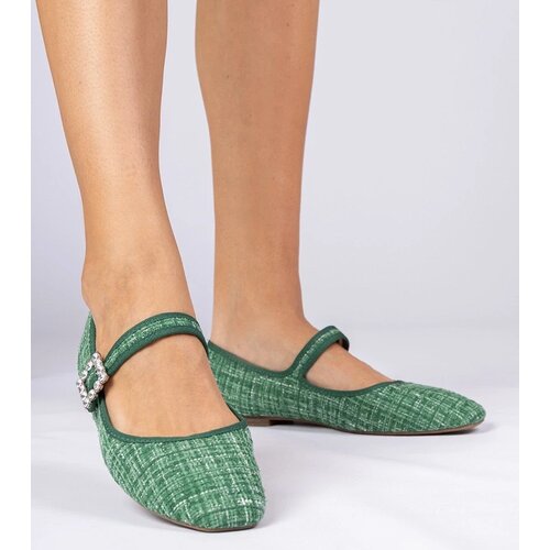 D/CEO marka niezdefiniowana Green women&amp;#039;s ballet flats with buckle and crystals Piona Slike