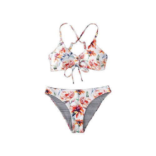 ženski dvodelni kupaći kostim sa cvetnim dezenom D6 beli Slike