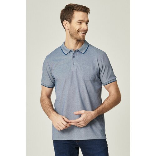 ALTINYILDIZ CLASSICS Men's Non-Shrink Cotton Fabric Regular Fit Wide Cut Indigo-white Roll-up Polo Neck Pocket T-Shirt Slike