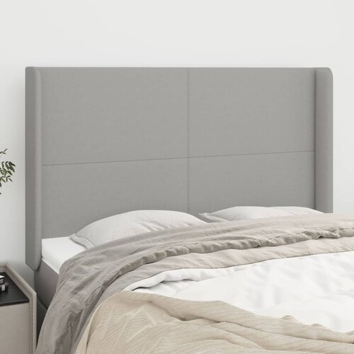 VidaXL Vzglavje z u&amp;scaron;esi svetlo siv 147x16x118/128 cm blago Slike