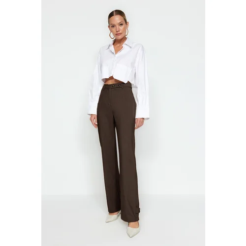 Trendyol Brown Straight/Straight Cut Woven Belt Detailed Trousers