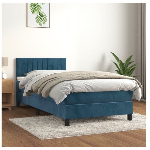  Box spring postelja z vzmetnico temno modra 90x200 cm žamet Cene