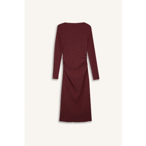 Defacto Bodycon Bodycon Half Turtleneck Basic Plain Crepe Long Sleeve Midi Burgundy Dress Slike