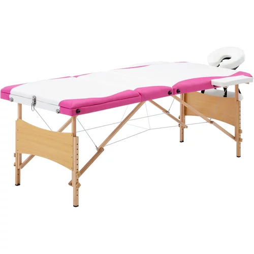 Sklopivi stol za masažu s 3 zone drveni bijelo-ružičasti