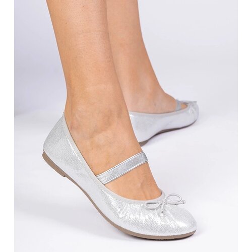 D/CEO marka niezdefiniowana Silver women&amp;#039;s ballet flats with bow on elastic Lerona Slike