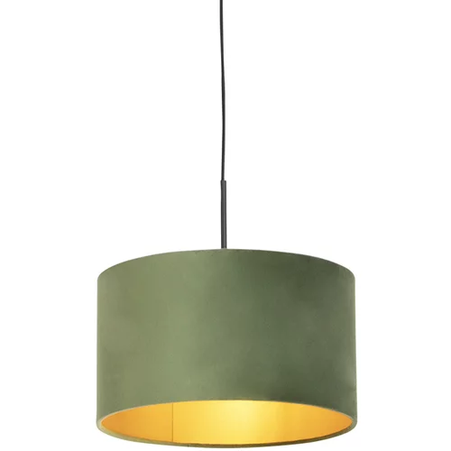 QAZQA Viseča svetilka z velur odtenkom zelena z zlatom 35 cm - Combi