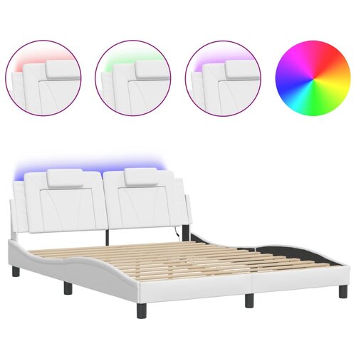 Maison Chic Posteljni okvir - Dvoposteljna postelja - Zakonska postelja z LED lučkami bel 160x200 cm umetno usnje, (21697077) Cene
