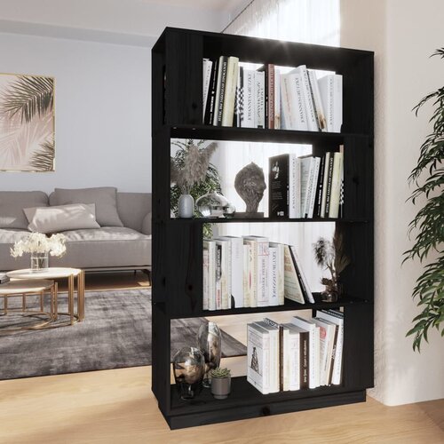 The Living Store Knjižna omara/pregrada črna 80x25x132 cm trdna borovina - Knjižna Omara, (21437008) Slike