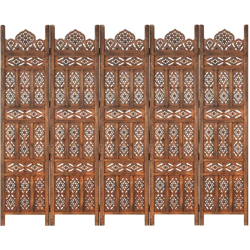 Sobna pregrada s 5 panela smeđa 200x165 cm masivno drvo manga