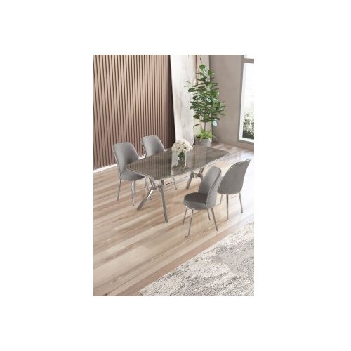 Hanah home Set trpezarijskog stola i stolica (5 delova) Lena Anthracite Chrome Grey Cene
