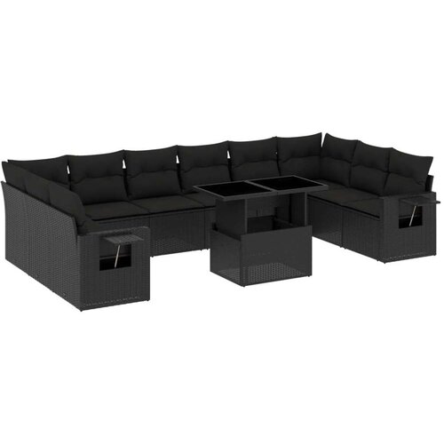  11-dijelni set vrtnih sofa od poliratana s jastucima crni Slike