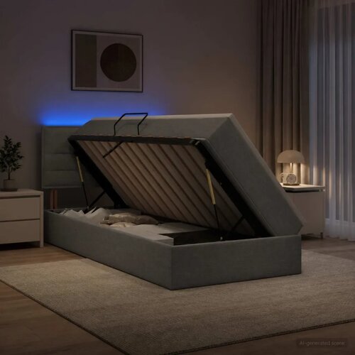  LED krevet za pohranu s madracem Svjetlosiva 90 x 200 cm - Svjetlosiva 90 x 200 cm Dizajn linija Cijene