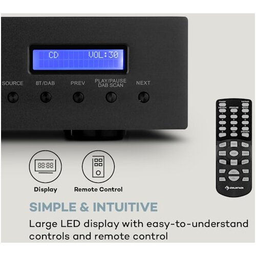 Auna AMP-CD608 DAB, HiFi stereo ojačevalnik, 4 x 100 W, RMS, DAB + BT, optični vhod, daljinski upravljalnik - Slike