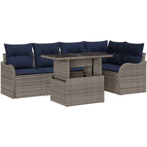 VidaXL Vrtna sedežna garnitura z blazino 6 pcs Siva Poly ratan, (5000021184) Slike