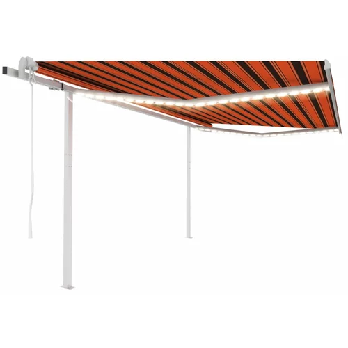 vidaXL Avtomatska tenda LED + senzor 4,5x3,5 m oranžna in rjava
