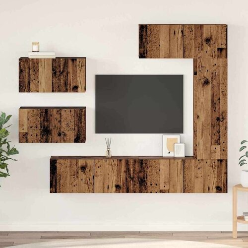 vidaXL Set TV komoda s policom Ostalo s pohranom s vratima Podesiva 6 pcs Staro drvo 30.5 x 30 x 90 cm Cijene