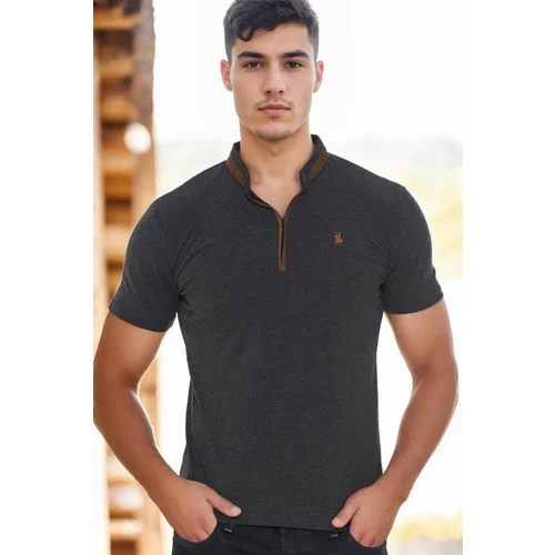 Dewberry T8571 ZIPPERED MEN'S T-SHIRT-OPEN ANTHRACITE